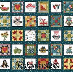 097809 Panel med blokke og katte patchworkstof hele panelet - postgaarden.com