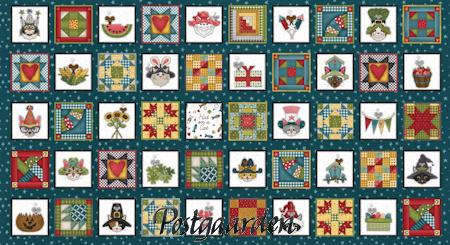 097809 Panel med blokke og katte patchworkstof hele panelet - postgaarden.com