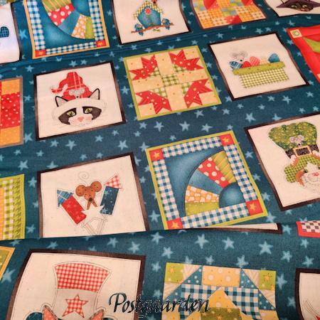 097809 Panel med blokke og katte patchworkstof - postgaarden.com