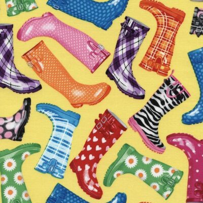 6907 Gul patchworkstof med gummistøvler