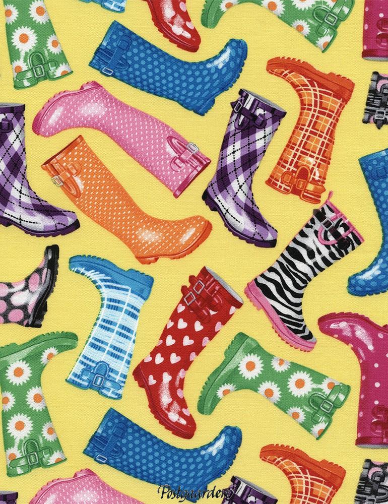 6907 Gul patchworkstof med gummistøvler