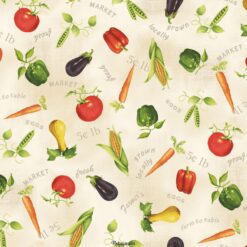 7219 Beige patchworkstof med grøntsager