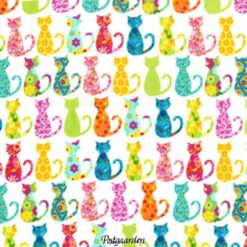 6645 - Mange farvede katte på hvid bund patchworkstof