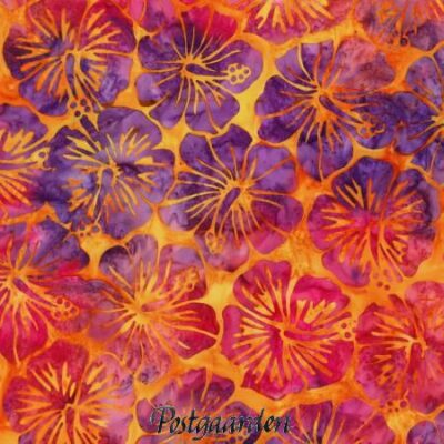 7730 Gylden med blomst bali batik patchworkstof - postgaarden.com