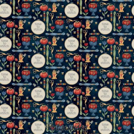 7728 Blå med syting syning patchworkstof - postgaarden.com