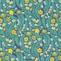 7294 Blå m. tyrkis blade og blomst - Tula Pink - patchworkstof