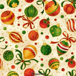 7396 - Råhvid med julekugler - JUL patchwork stof