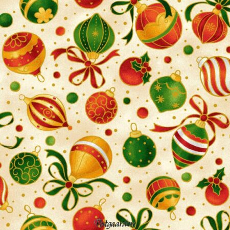 7396 - Råhvid med julekugler - JUL patchwork stof