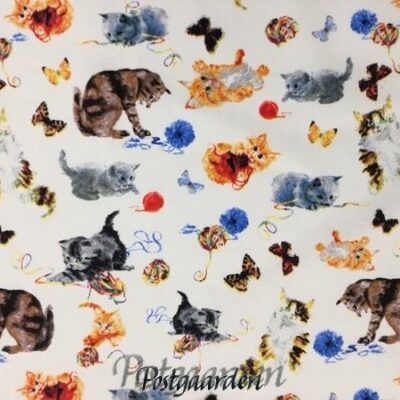 7405 - Hvid patchworkstof med katte