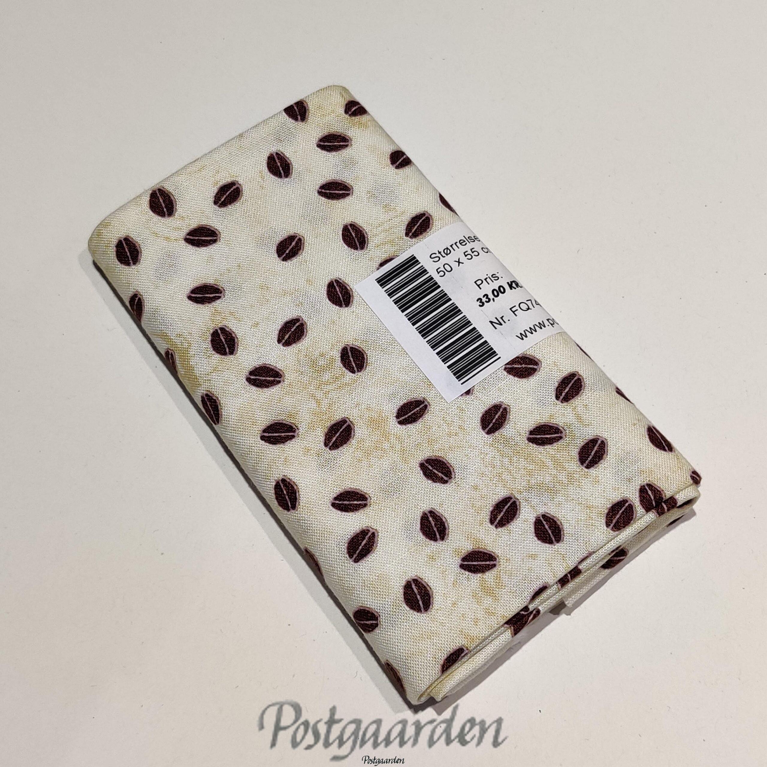 FQ7408 7408 Råhvid patchworkstof med Kaffebønner fat quarter