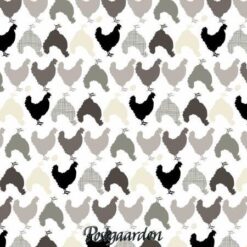 7438 Hvid patchworkstof med høner