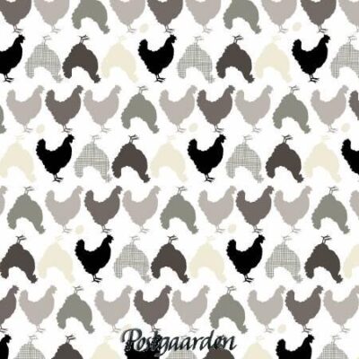 7438 Hvid patchworkstof med høner