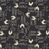 FQ7474 - Sort med ord og haner patchworkstof