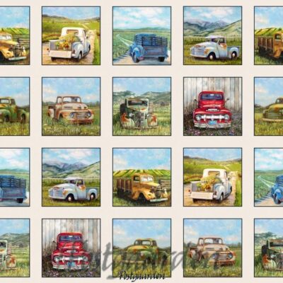 7506 Gamle biler i panel - patchwork stof metervarer