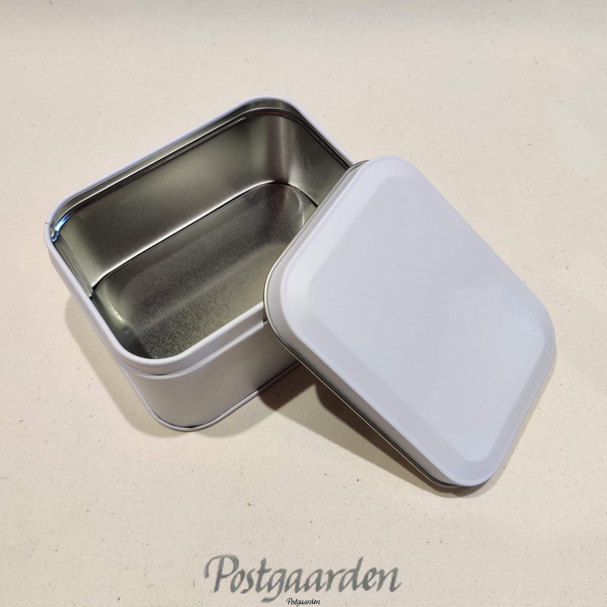 Hvid metalæske med låg