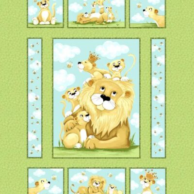 7569 Panel med løver i grøn patchworkstof