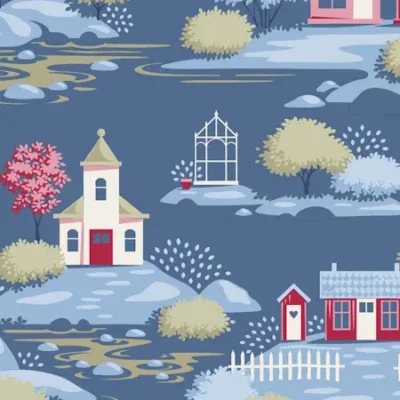 110187 Village Blue village life tilda patchworkstof