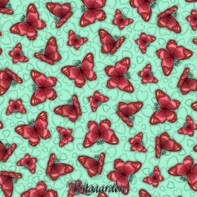 7575 Tyrkis med pink sommerfugle patchworkstof