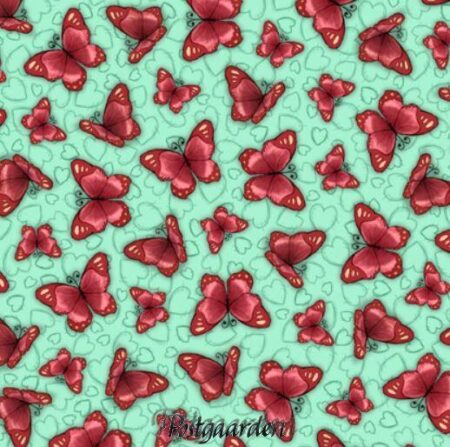 7575 Tyrkis med pink sommerfugle patchworkstof