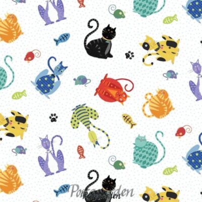 7573 Hvid med katte patchworkstof
