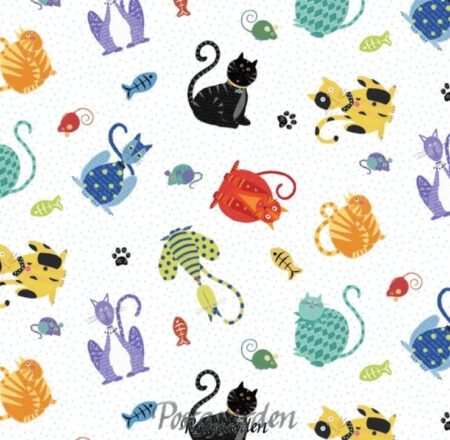 7573 Hvid med katte patchworkstof
