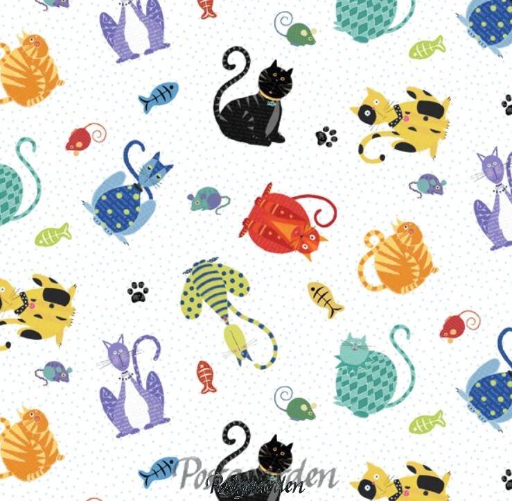 7573 Hvid med katte patchworkstof