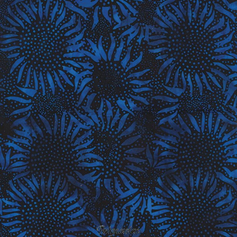 7606 Sort med blå solsikker bali batik patchworkstof