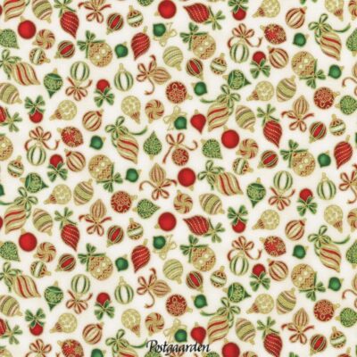 7623 Råhvid med julekugler JUL - patchworkstof