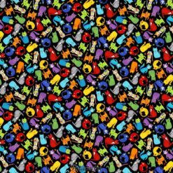 7635 Sort med katte patchworkstof