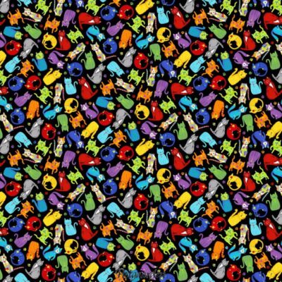 7635 Sort med katte patchworkstof