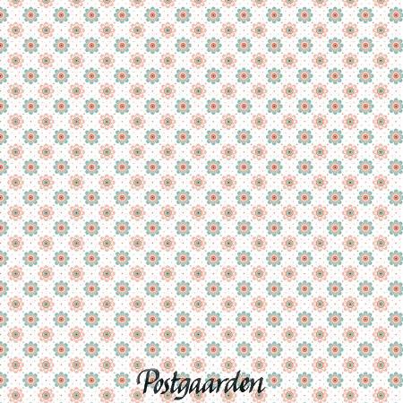 7653 Hvid med geomtrisk blomst patchwork stof