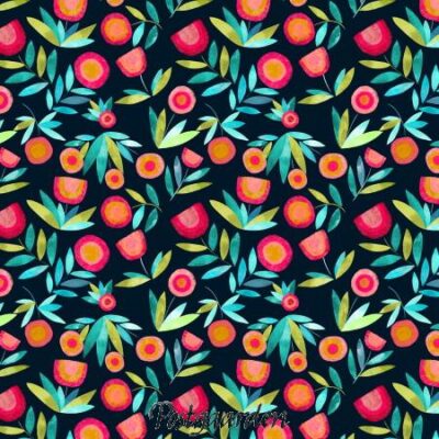 7670 blå med blomster patchworkstof