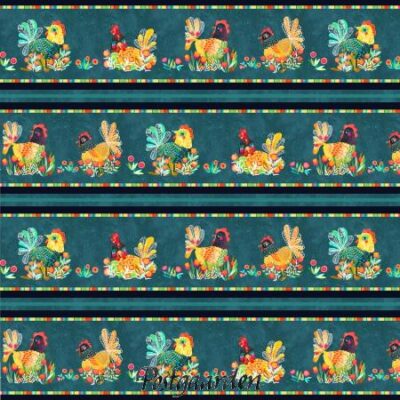 7671 Høns i borter patchworkstof