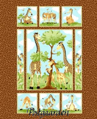 7672 Panel babytæppe med giraffer patchworkstof