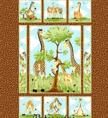 7672 Panel babytæppe med giraffer patchworkstof