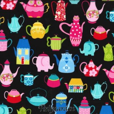7674 Sort med tepotter patchworkstof postgaarden.com