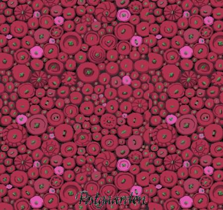 Hos postgaarden.com finder du denne røde patchworkstof med knapper i mosaic mønster fra Kaffe Fassett