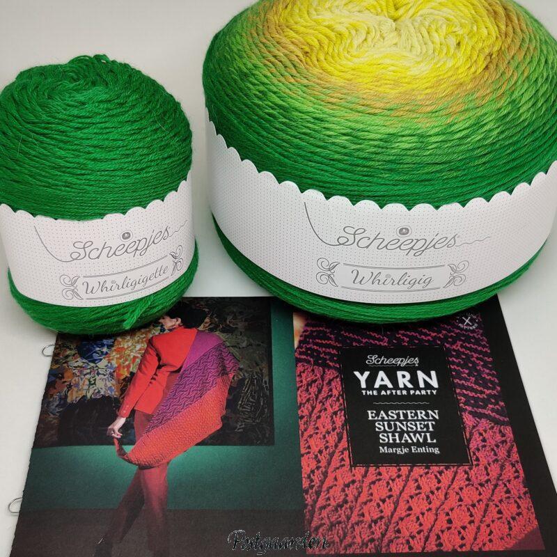 Eastern sunset shawl green to Ochre strikkekit - postgaarden.com