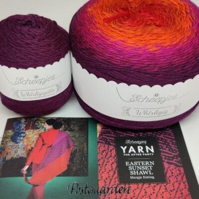 Eastern sunset shawl Plum to red strikkekit whirligig - postgaarden.com