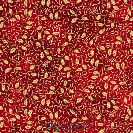 7716 rød med guld blade patchworkstof - postgaarden.com