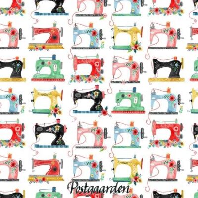 7739 hvid med symaskiner patchworkstof - postgaarden.com