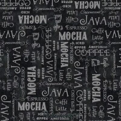 7552 sort med kaffe ord patchworkstof - postgaarden.com