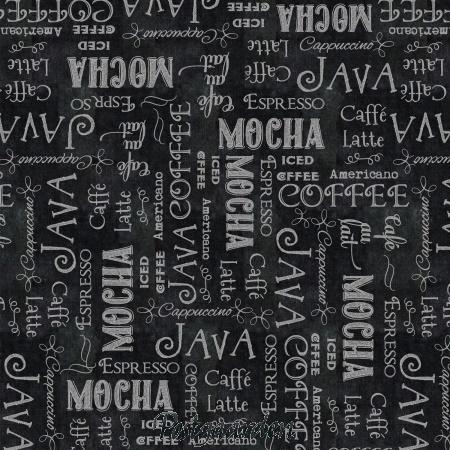 7552 sort med kaffe ord patchworkstof - postgaarden.com
