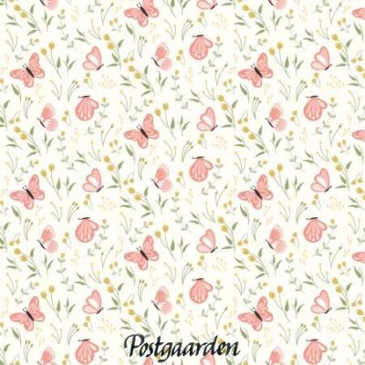 7768 Råhvid med sommerfugle patchworkstof - postgaarden.com
