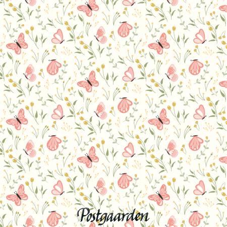 7768 Råhvid med sommerfugle patchworkstof - postgaarden.com