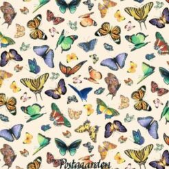 7781 Cream råhvid med sommerfugle patchworkstof - postgaarden.com
