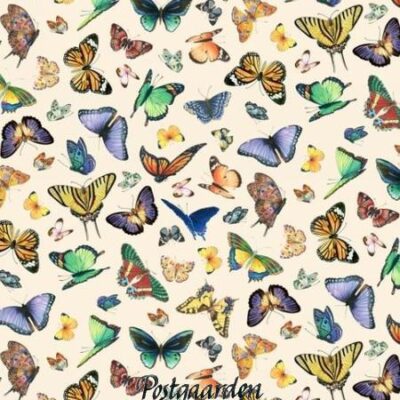 7781 Cream råhvid med sommerfugle patchworkstof - postgaarden.com