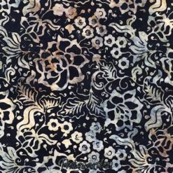 7889 Sort med gylden blomst bali batik patchworkstof - postgaarden.com
