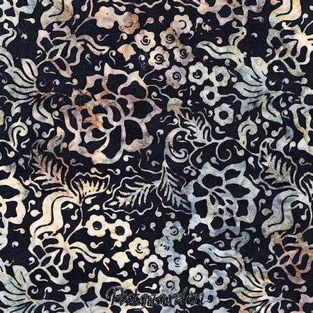 7889 Sort med gylden blomst bali batik patchworkstof - postgaarden.com