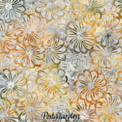 7892 Grå beige med blomster bali batik patchworkstof - postgaarden.com